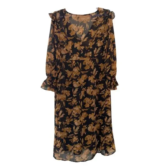 Long Sleeve Sheer Maxi Dress -A New Day - XXL New Black/Brown Floral - Picture 4 of 10